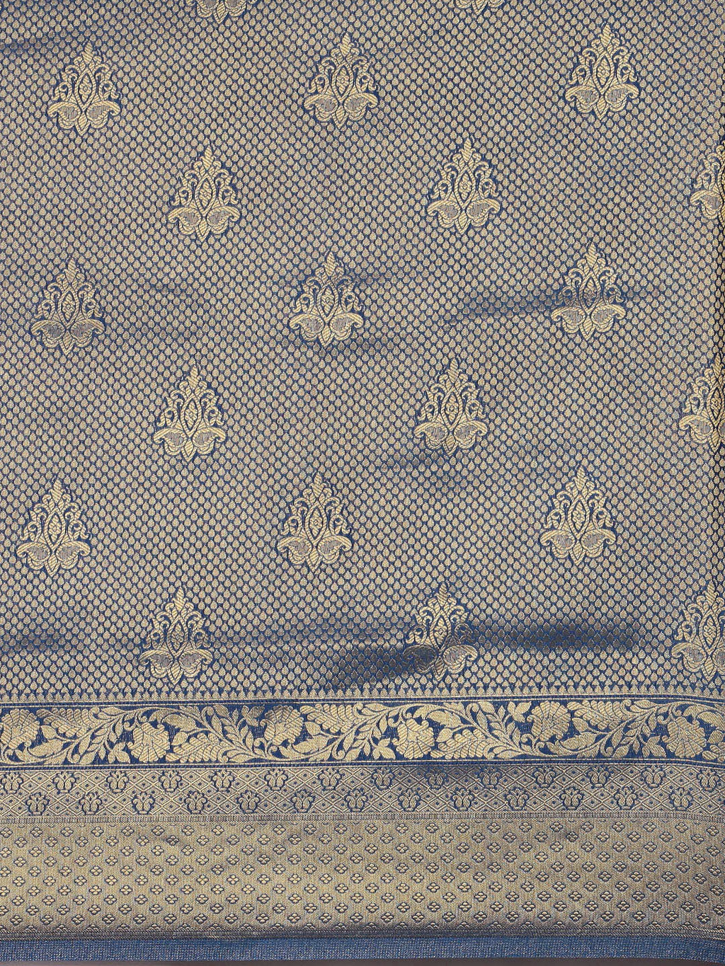 Saree Mall Navy Blue Ethnic Motifs Zari Silk Blend Banarasi Saree