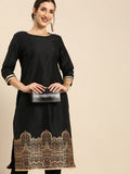 All About You Women Black & Gold Printed Regular Kurta with Trousers