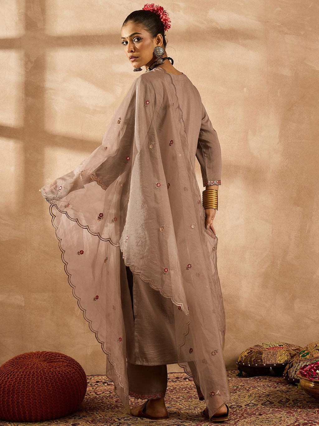 Indo Era Women Ethnic Motifs Embroidered Regular Thread Work Kurta with Trousers & With Dupatta