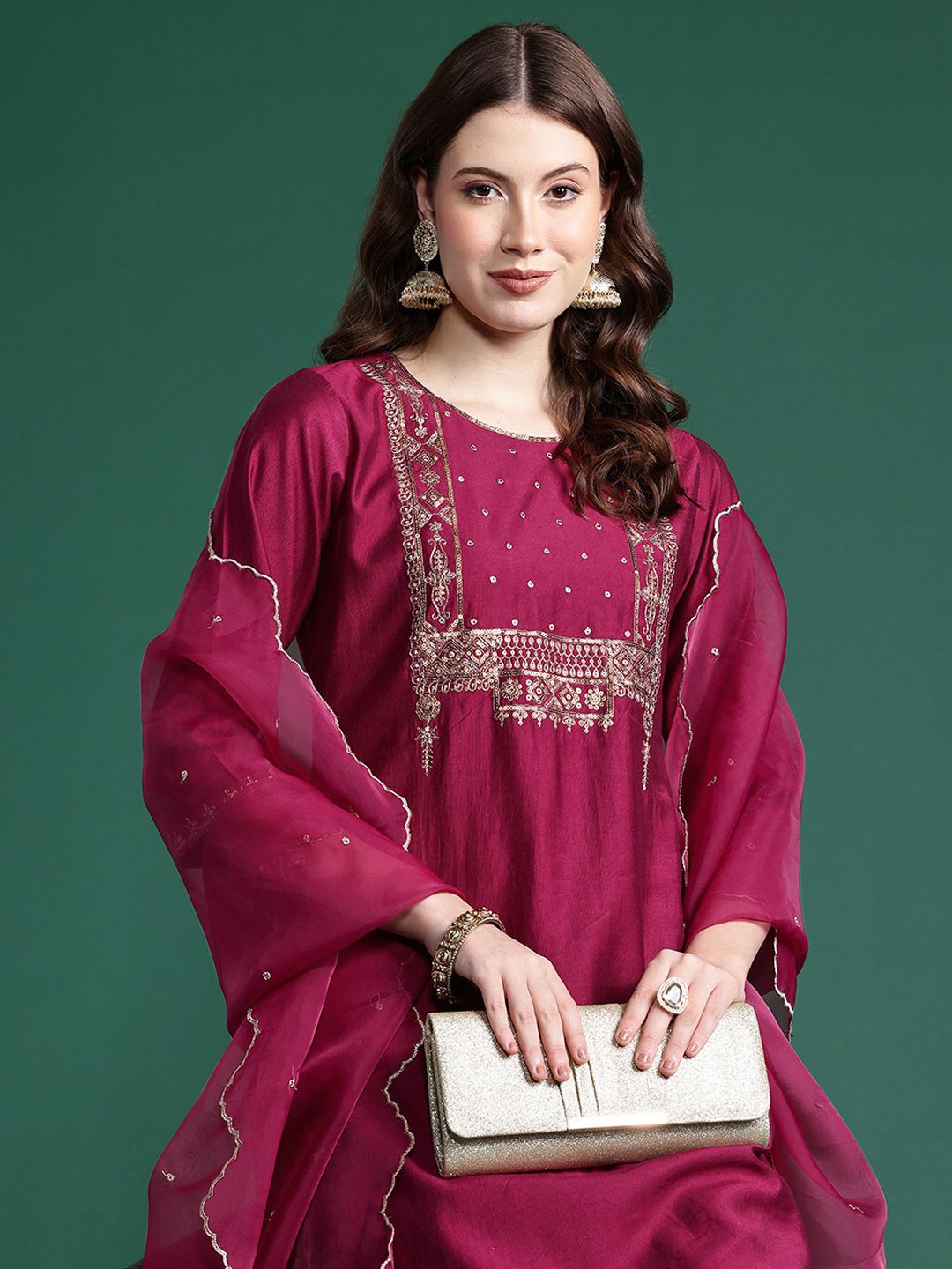 Indo Era Women Embroidered Straight Kurta Set