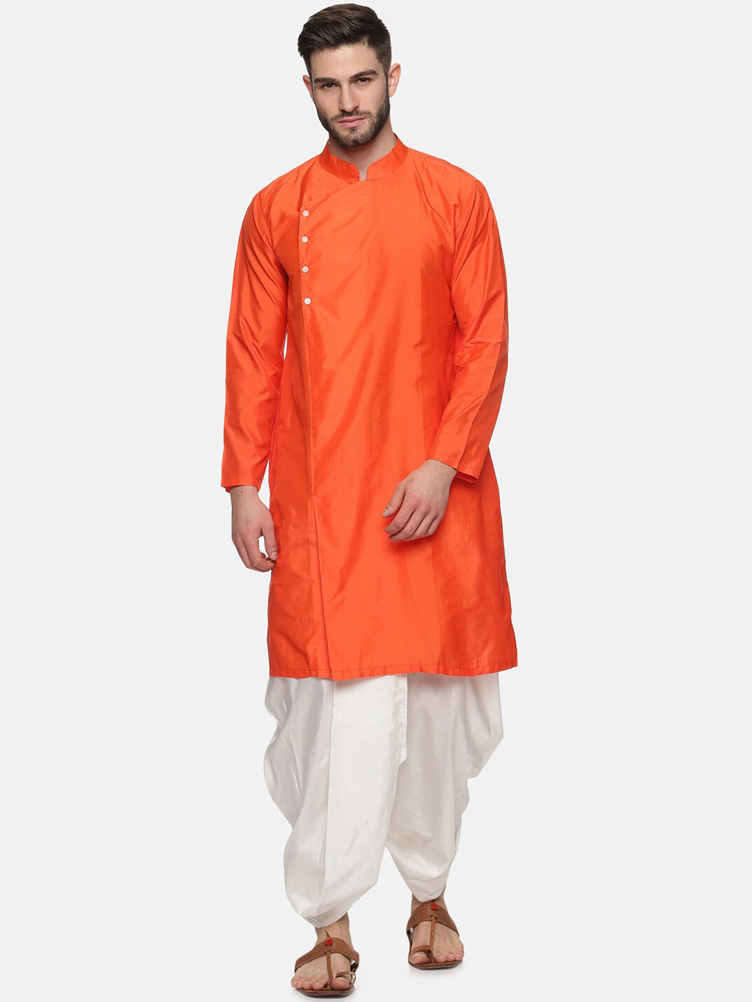 Sethukrishna Men Orange Angrakha Top with Dhoti Pants