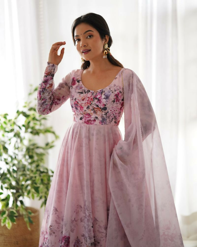 Joban Fashion Pink Kurta Set Organza Sequin Embroidery Work