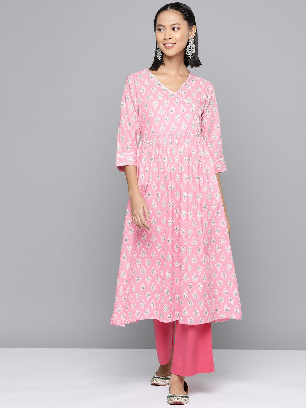 HERE&NOW Ethnic Motifs Printed Sequined Detail Angrakha Kurta