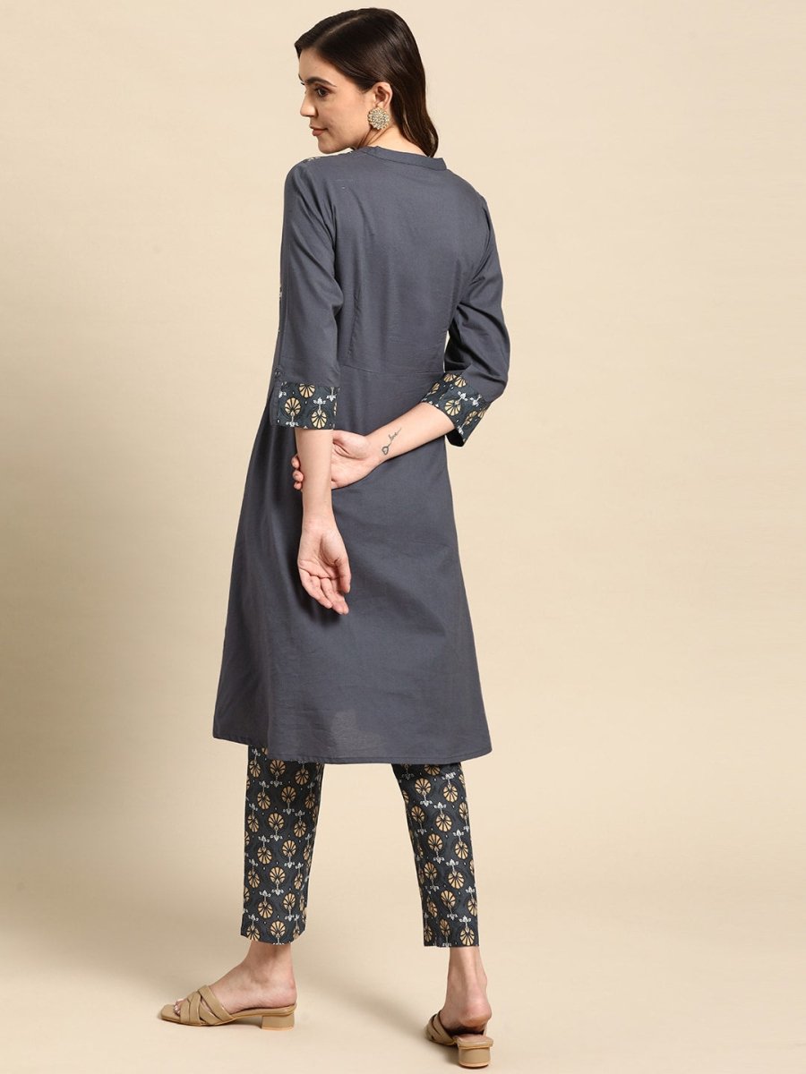 All About You Women Motifs Yoke Design A-Line Kurta with Trousers
