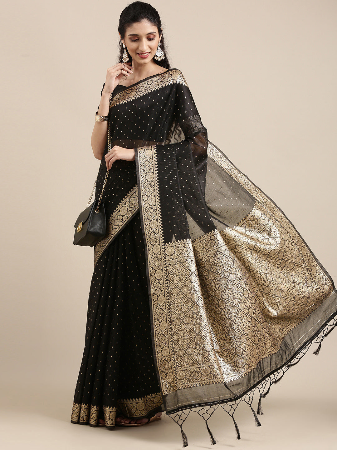 Saree Mall Black Woven Design Zari Silk Blend Banarasi Saree