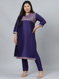 Sztori Plus Size Ethnic Motifs Printed Straight Kurta with Trousers