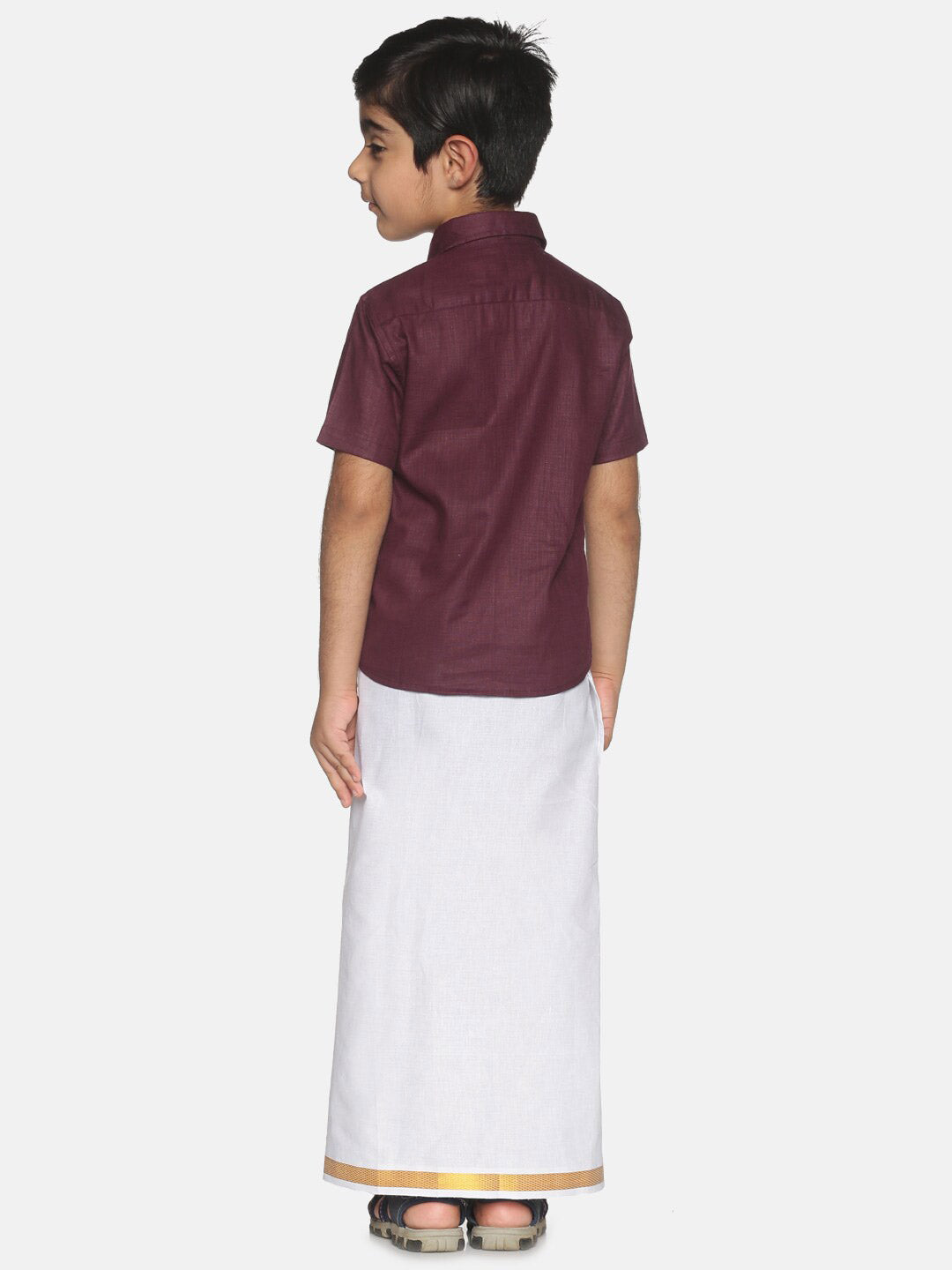 Sethukrishna Boys Maroon & White Shirt with Veshti