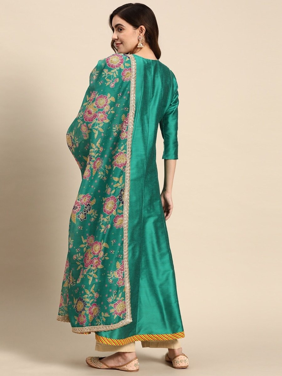All About You Women Keyhole Neck A-Line Kurta & Dupatta