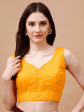 Tikhi Imli Ethnic Motifs Embroidered Sequinned Sleeveless Dupion Saree Blouse