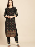 All About You Women Black & Yellow Floral Printed Regular Kurta with Trousers