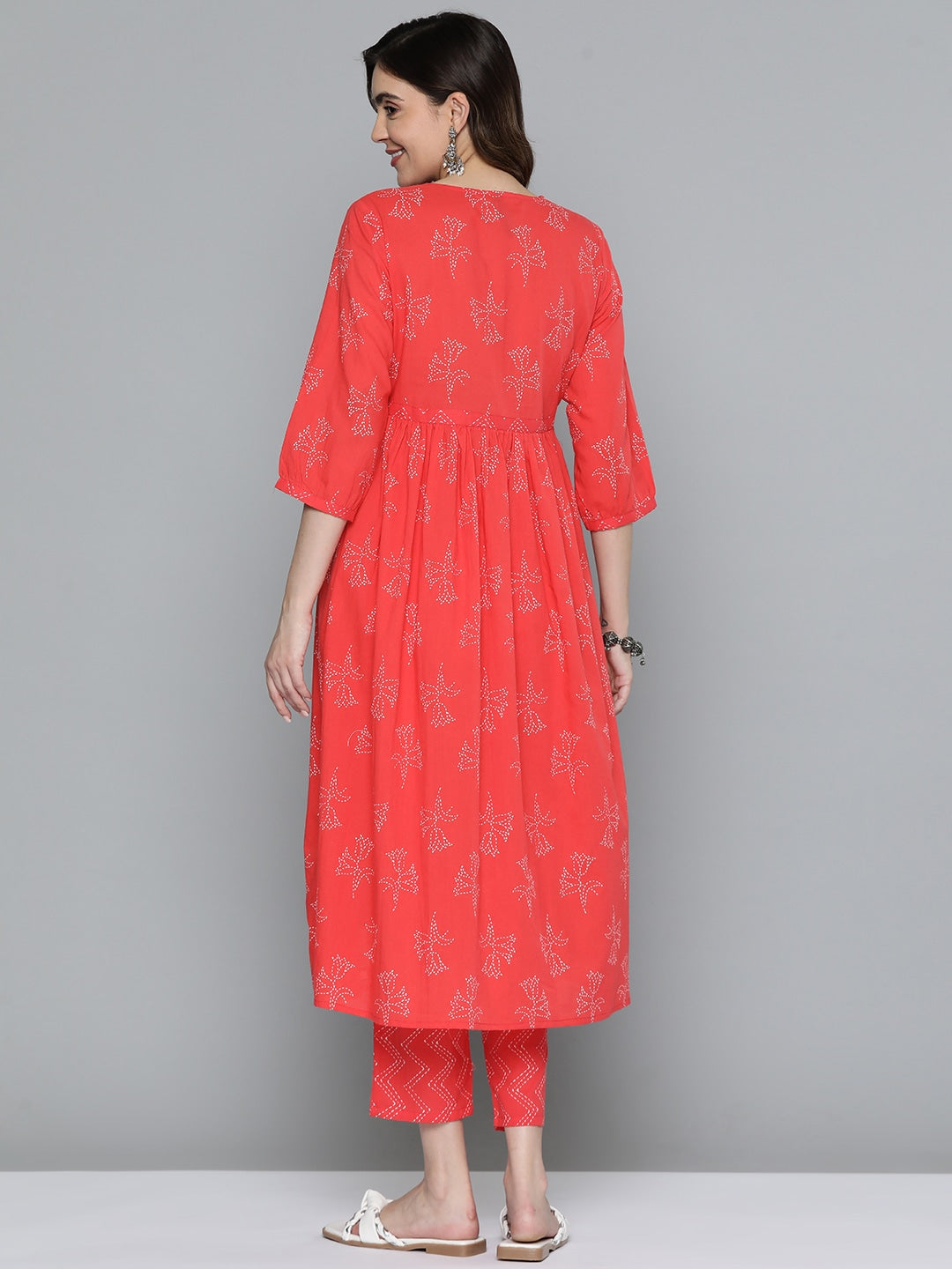 HERE&NOW Floral Print Cotton Empire Kurta with Trousers