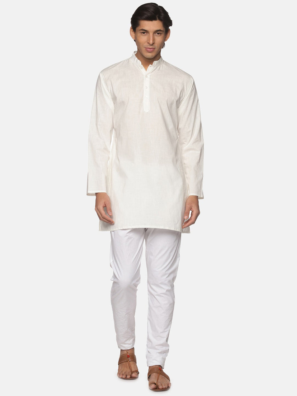 Sethukrishna Men Cream-Coloured Pure Cotton Kurta with Pyjamas