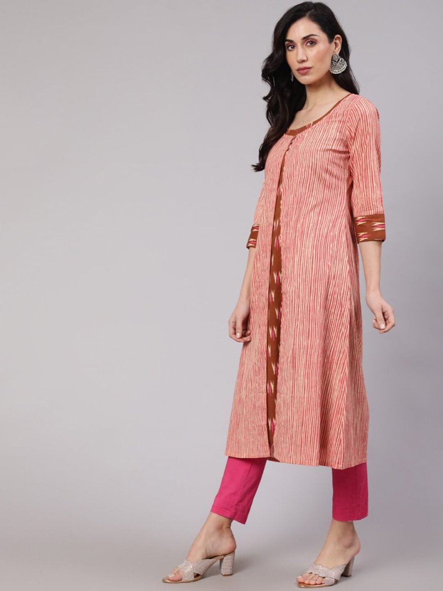 Aks Striped Cotton Kurta With Jacket
