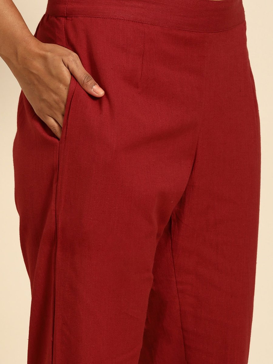 All About You Women Red Floral Printed Pure Cotton Regular Kurta with Trousers