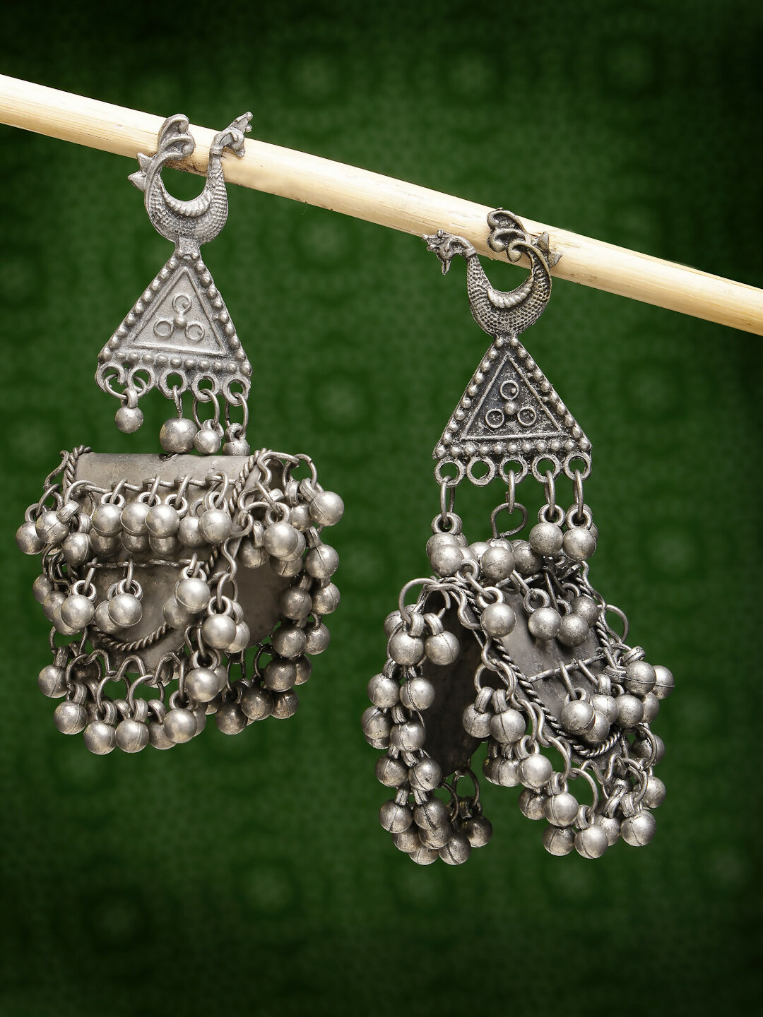 NVR Women's Silver-Plated Oxidised Contemporary Drop Earrings