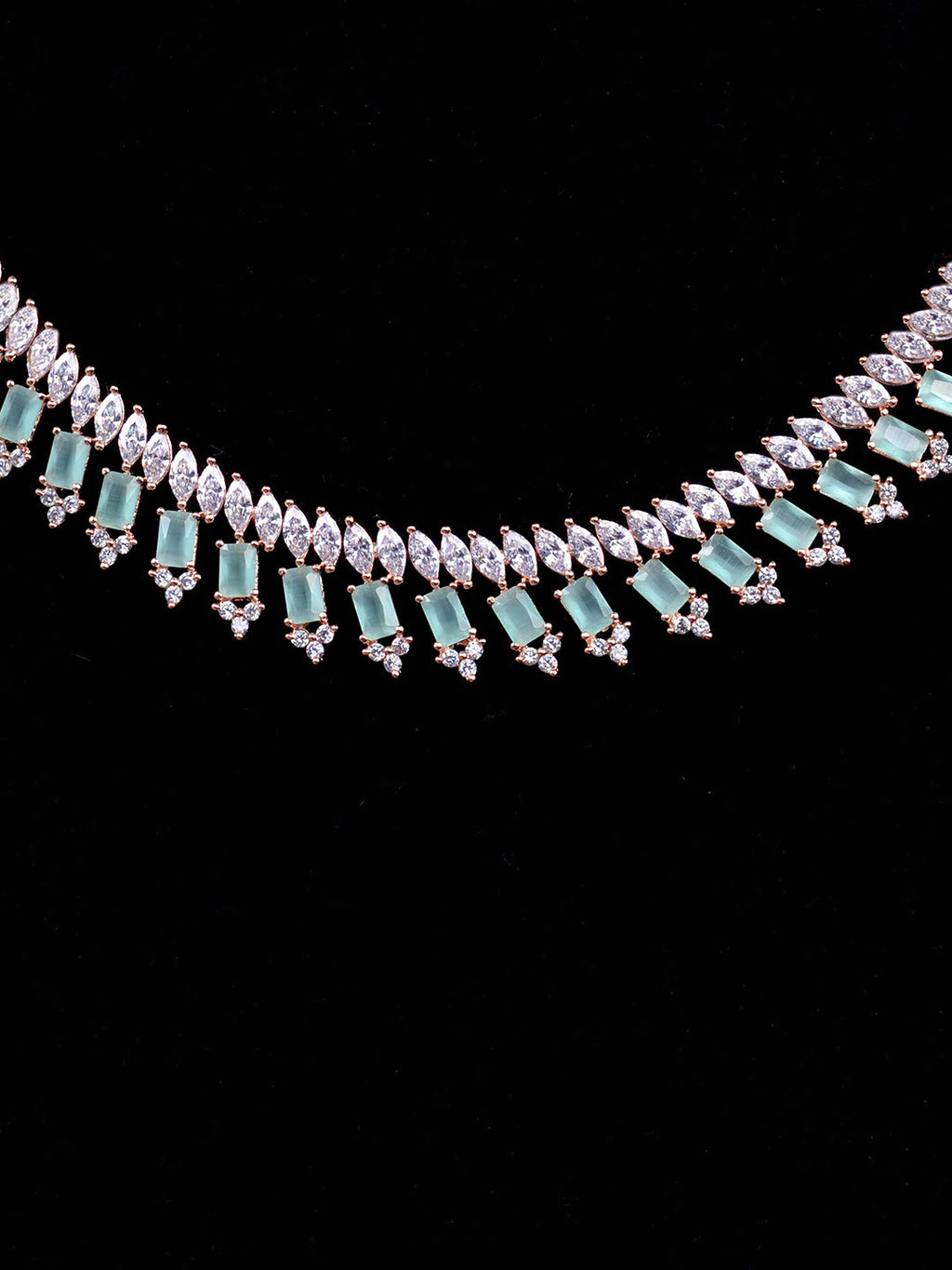 Saraf RS Jewellery Sea Green & Rose Gold-Polished American Diamond Studded Jewellery Set