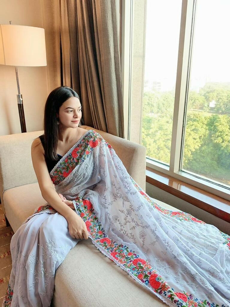Vamsee Sandhya Grey Georgette Saree