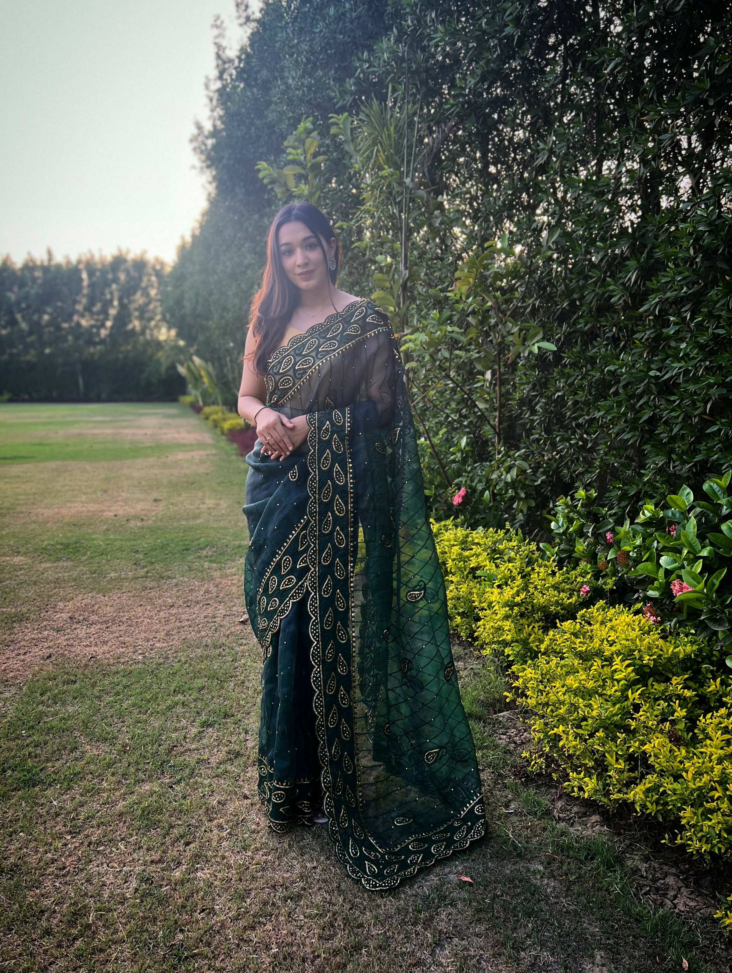 Vamsee Aaisa Green Organza Saree