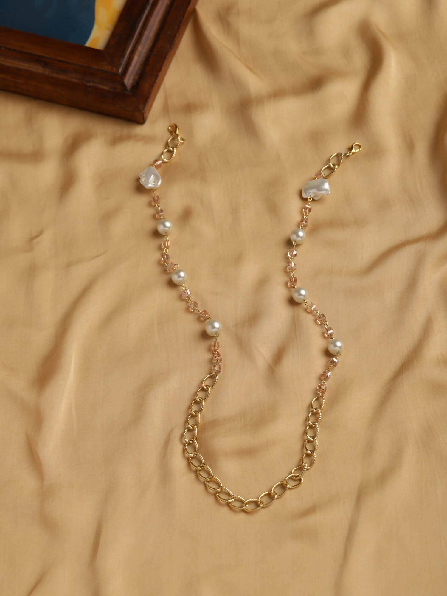 White Golden Embellished Mask Chain - Ruby Raang