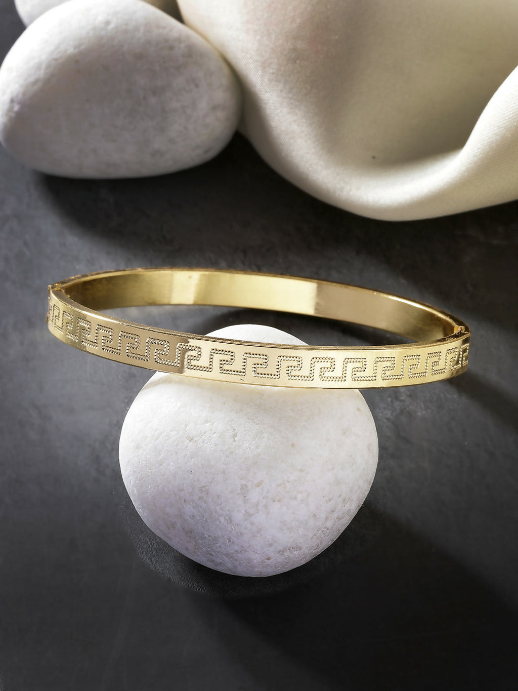 NVR Men's Gold-Polished Stainless Steel Kada Bracelet
