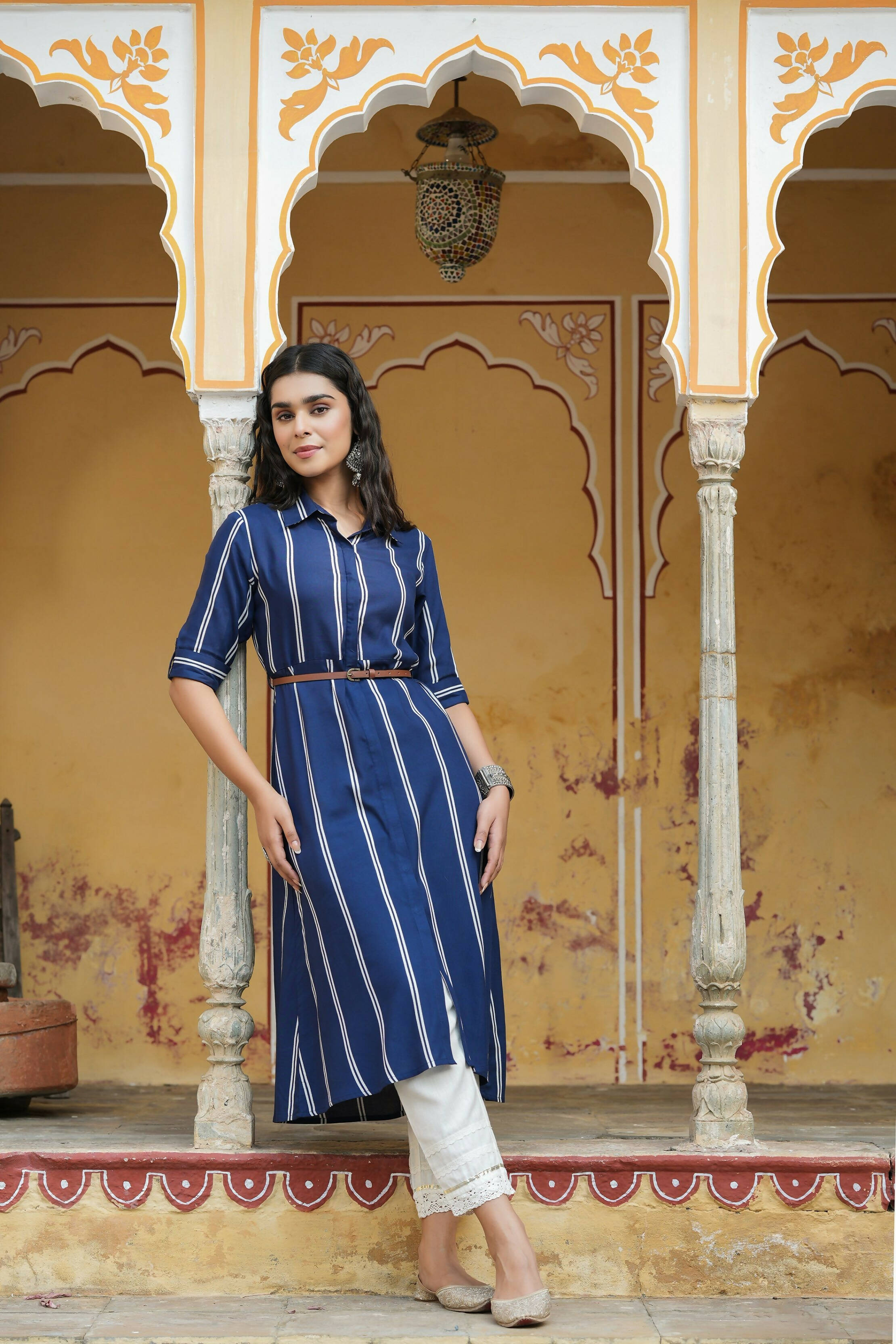 Juniper Women's Navy Rayon Staple Printed A-Line Dress