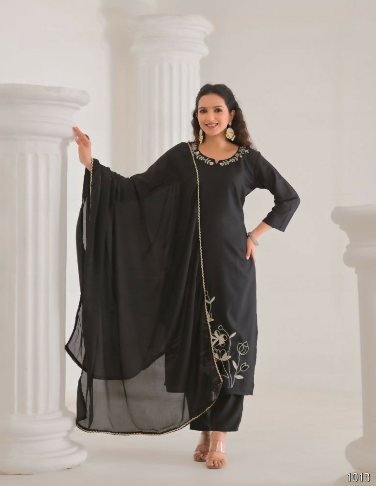 Festive Ethnic Viscose Rayon Black Stitched Suit With Dupatta - Rashmika