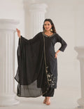 Festive Ethnic Viscose Rayon Black Stitched Suit With Dupatta - Rashmika