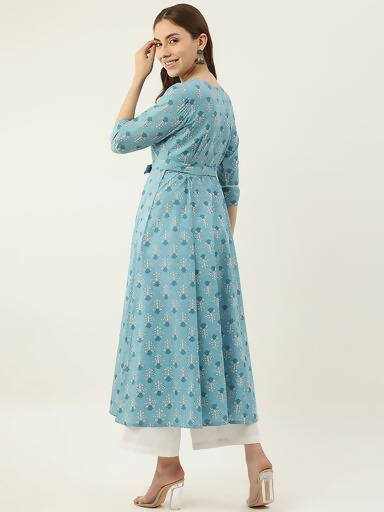 FIORRA Women's Sky Blue Cotton Kurta