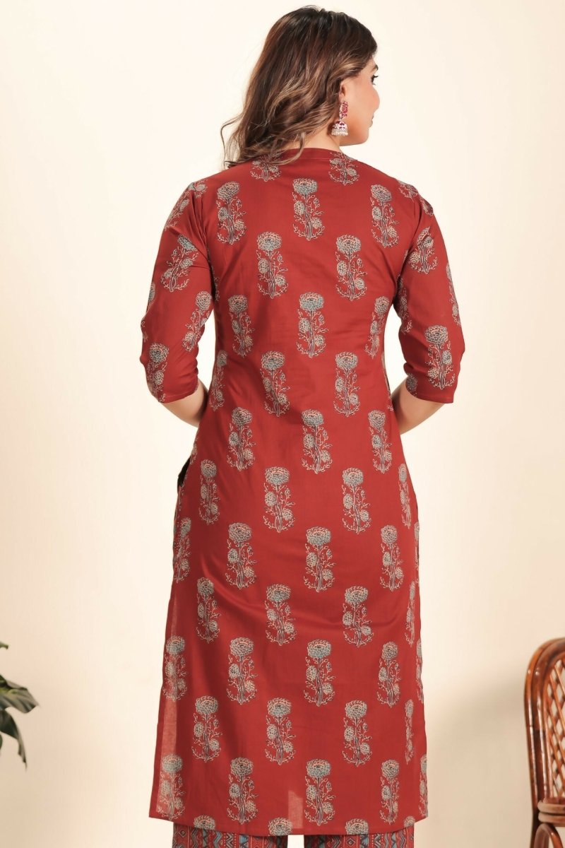 Aramya Maroon Soft Cotton Floral Straight Kurta for Women