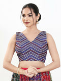 Joban Fashion Purple Silk Padded Blouse With V Neck Sleeveless