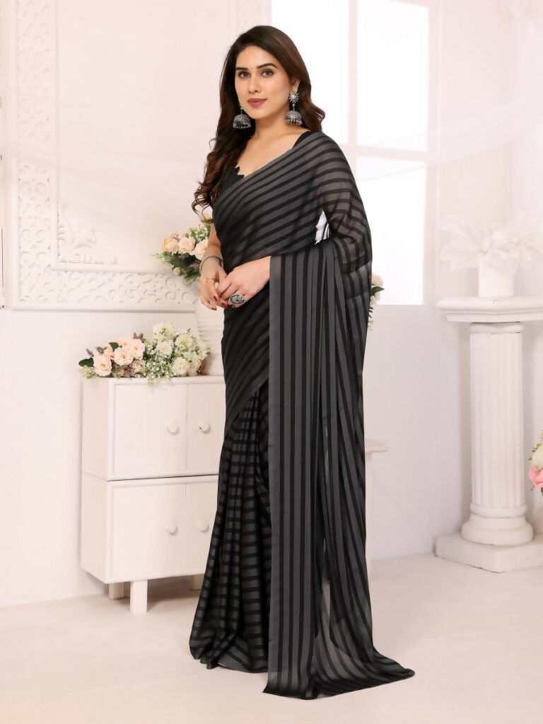Designer Partywear Black & Grey Georgette Fancy Saree - Satrangi
