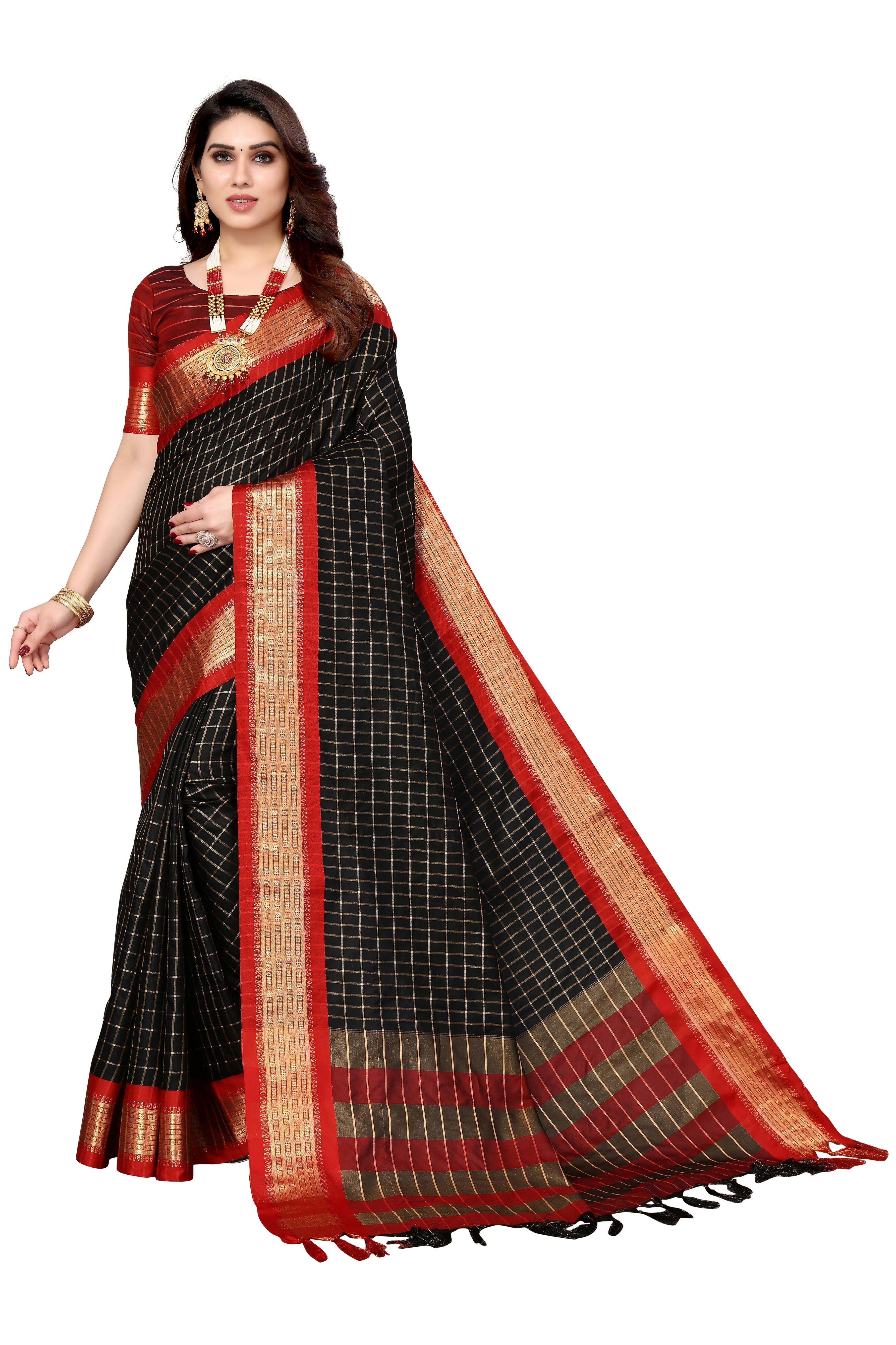 Vamika Weaving Black Cotton Silk Saree