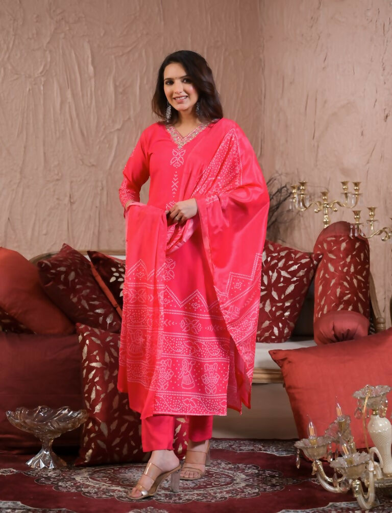 Festive Ethnic French Crepe Pink Stitched Suit With Dupatta - Rashmika