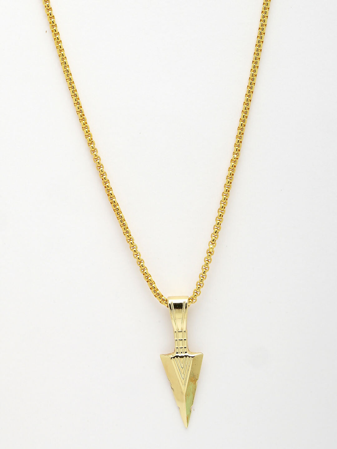 NVR Men's Gold-Polished Arrow-Shaped Pendant With Chain