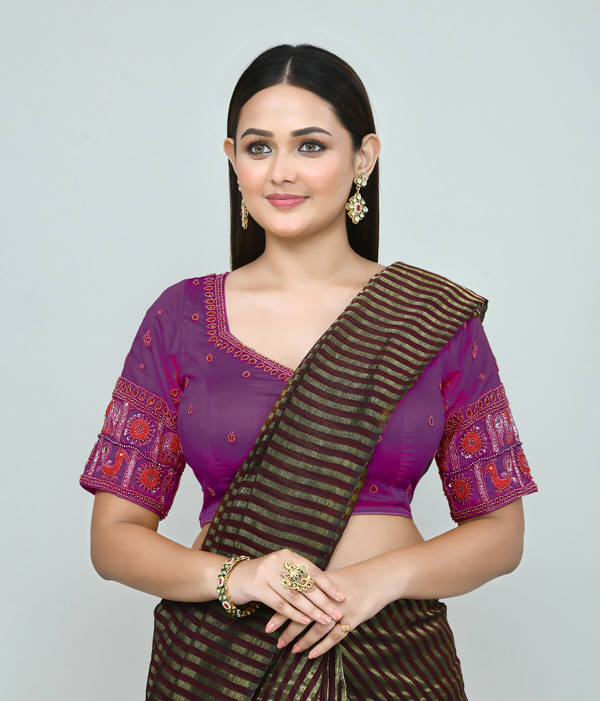 Joban Fashion Women's Purple Embroidered Stitched Blouse