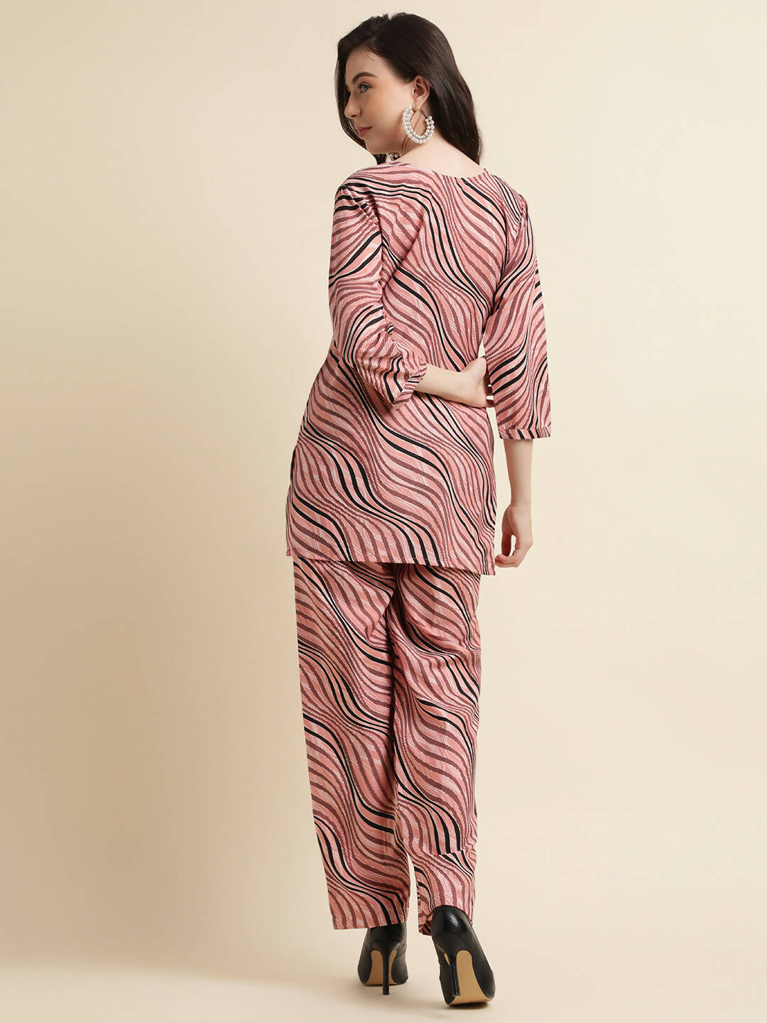 Peach Poly Crepe Digital Printed Top with Matching Bottom - Preeti