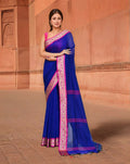 Joban Fashion Women Blue & Pink Trendy Cotton Saree