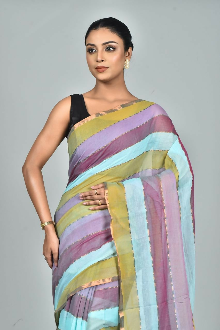 Exclusive Collection Beautiful Multi1 Pure Cotton Woven Handloom Saree With Running Blouse Piece