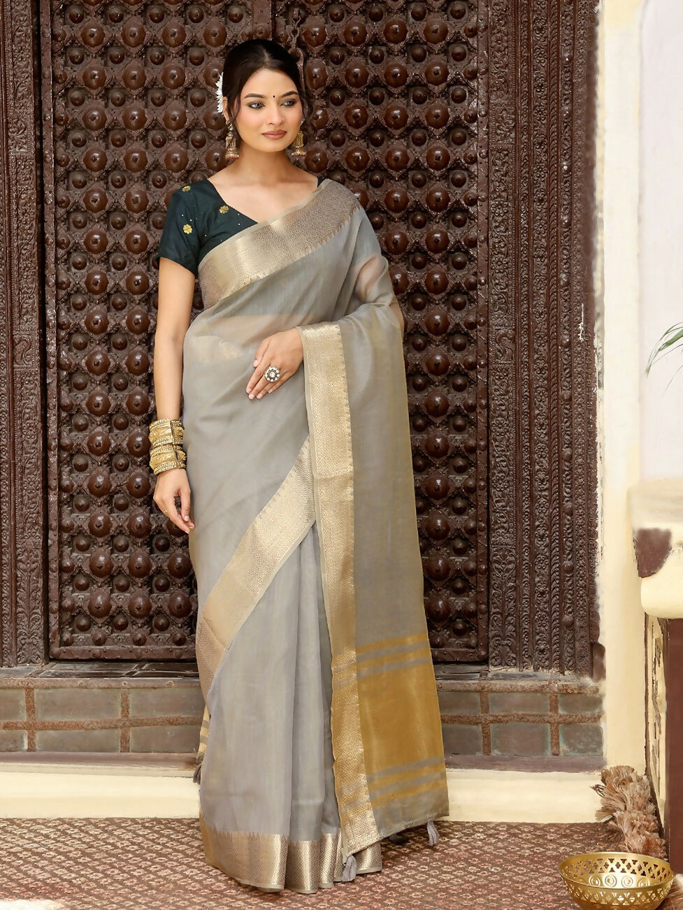 Shree Shyam Fashion Grey Cotton Saree