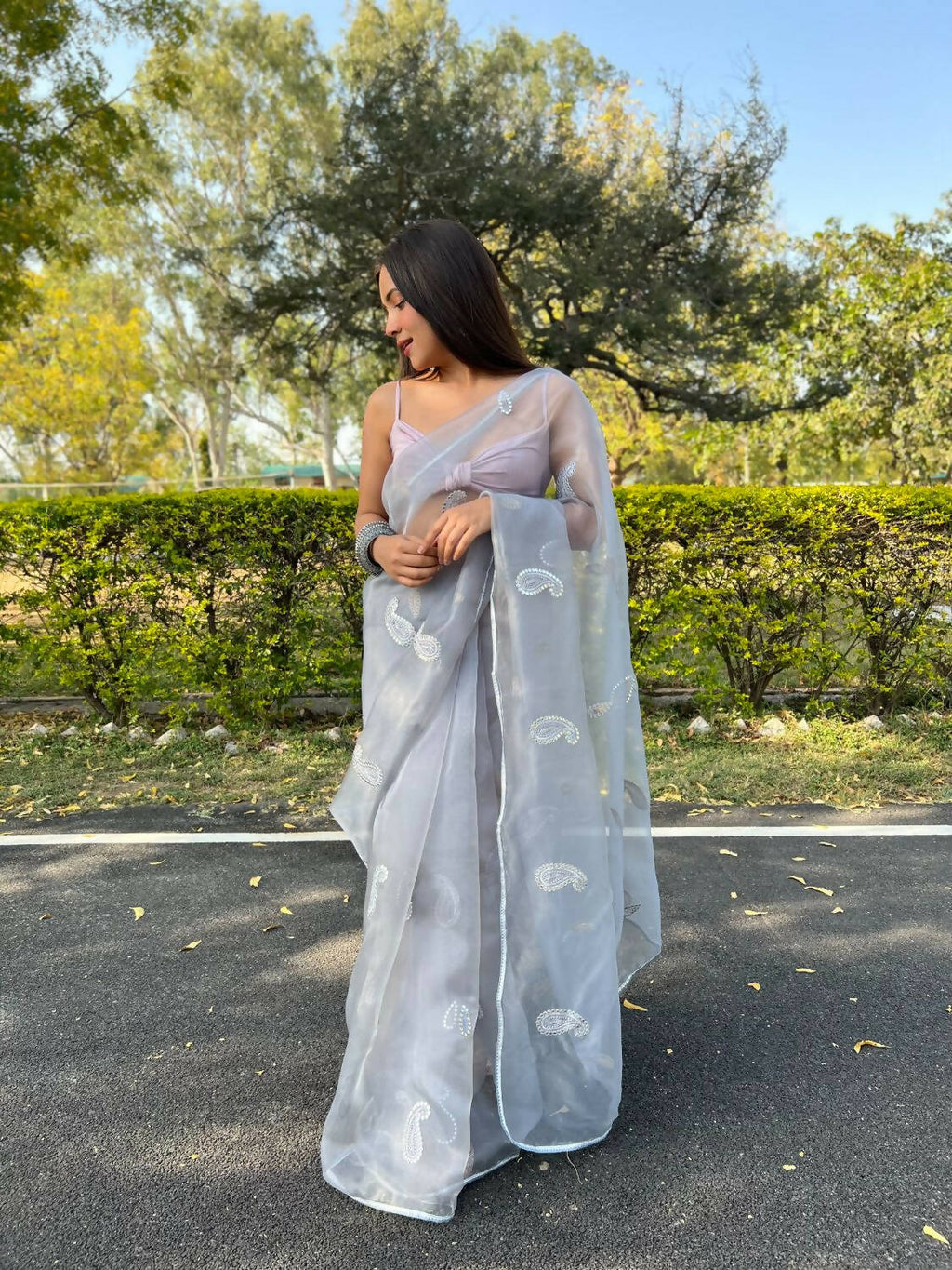 Vamsee Grey Organza Saree