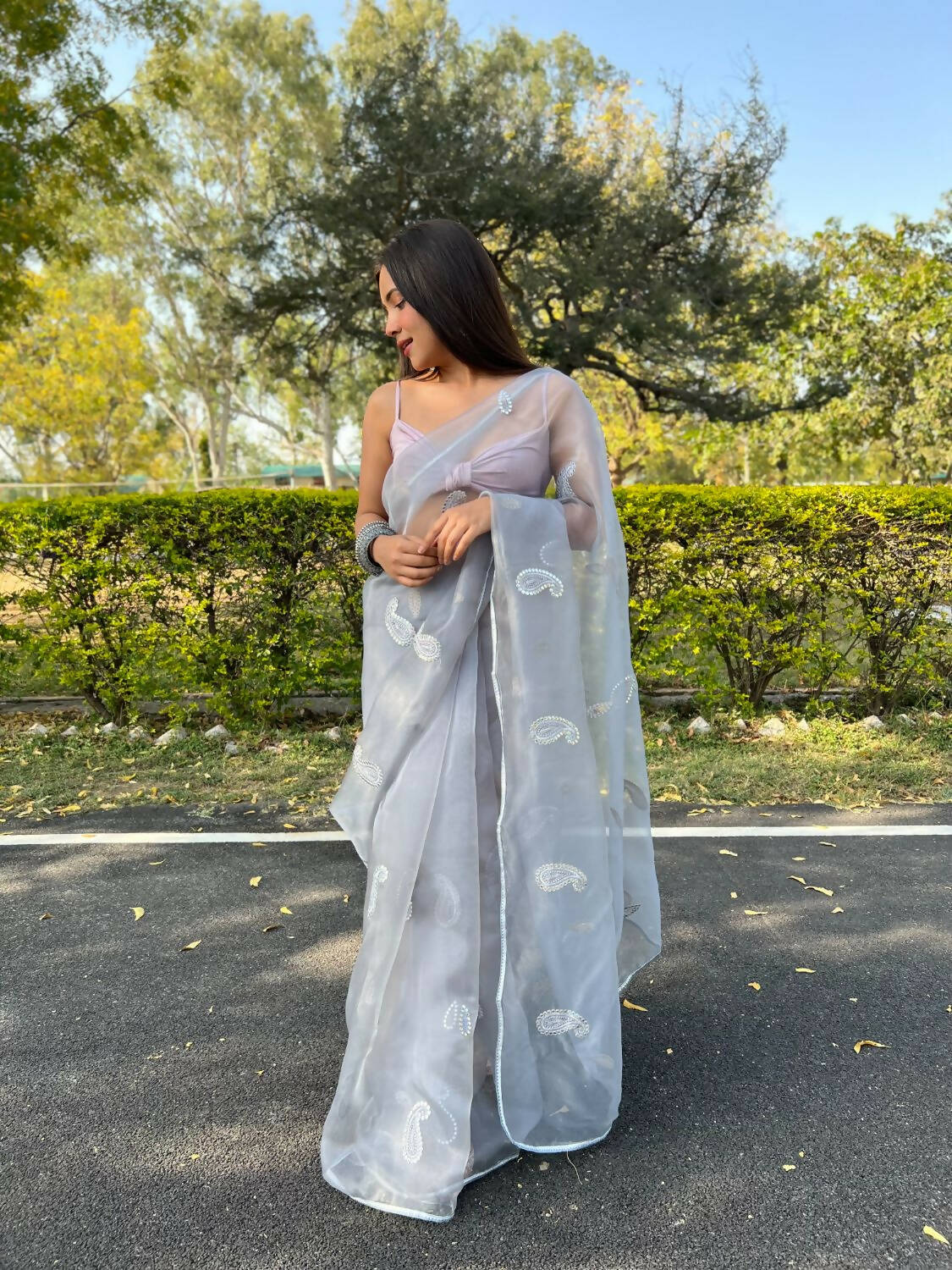 Vamsee Grey Organza Saree