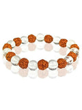 NVR Natural Rudraksha & Quartz Beaded Stretchable Bracelet