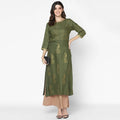 Cheera Hand Block Print Olive Green & Skin Color Straight Kurta With Palazzo (MAAI-083K)