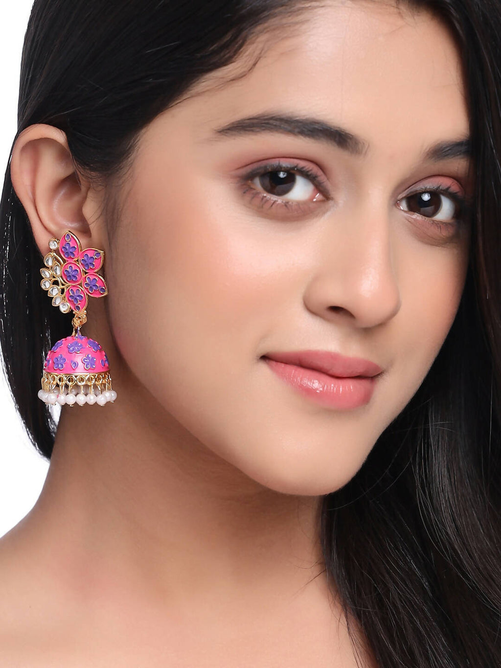 NVR Women Pink Dome Shaped Jhumka Earrings