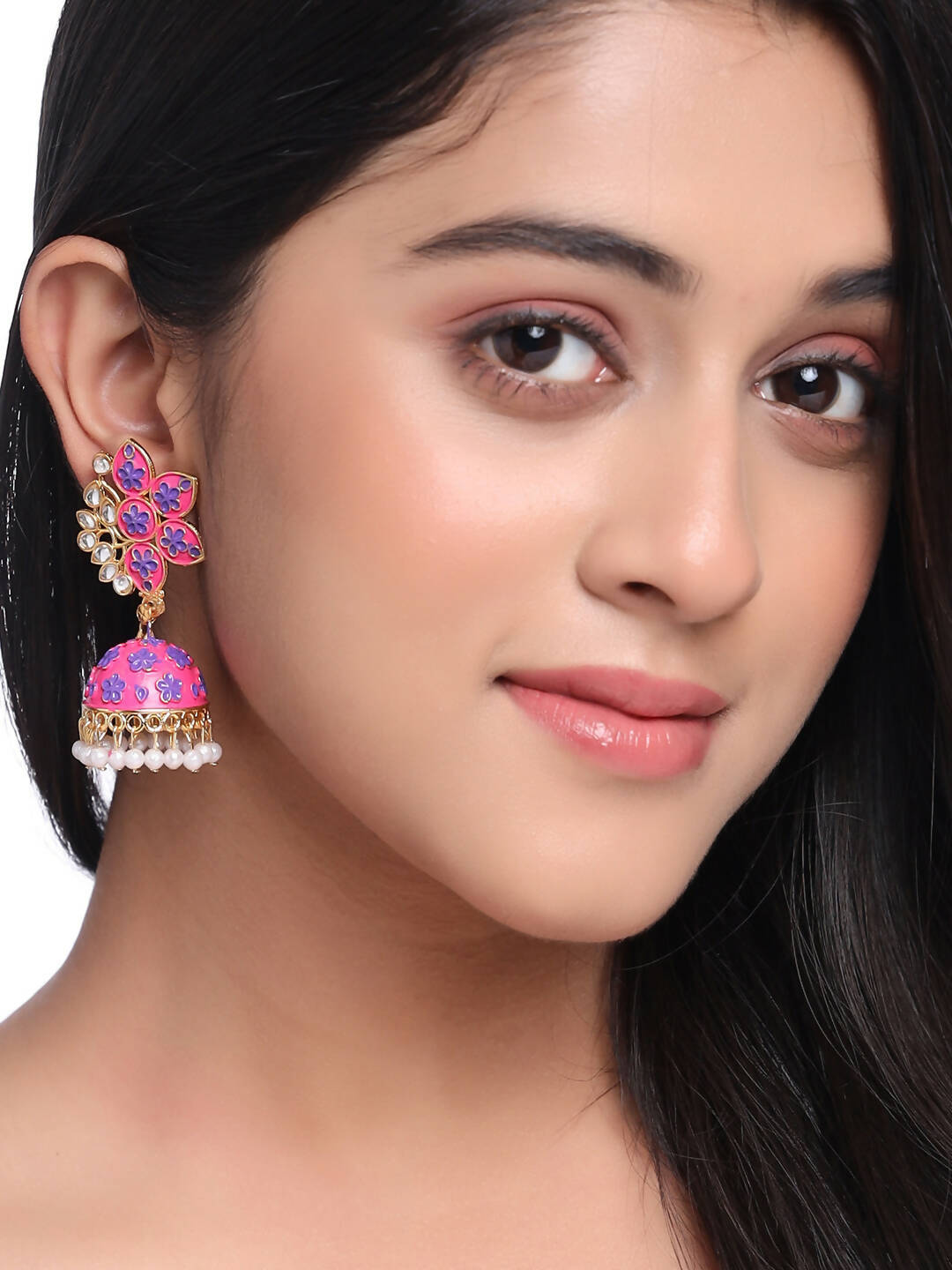 NVR Women Pink Dome Shaped Jhumka Earrings