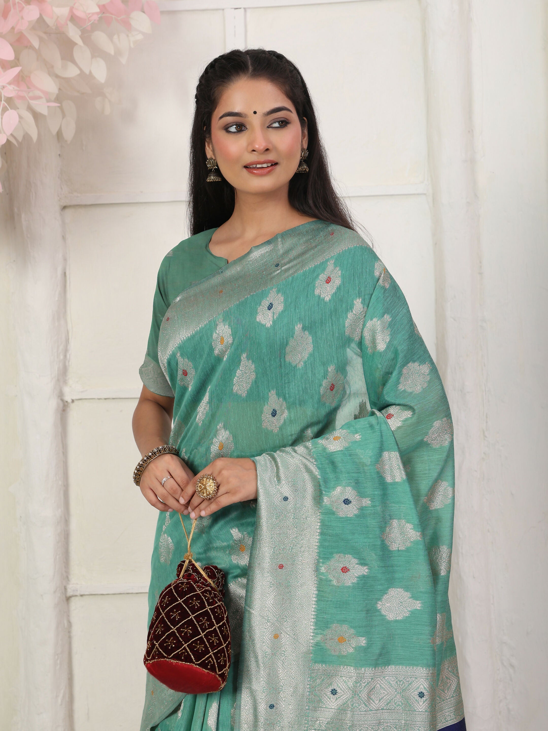 Shree Shyam Fashion Linen Cotton Rama Green Saree