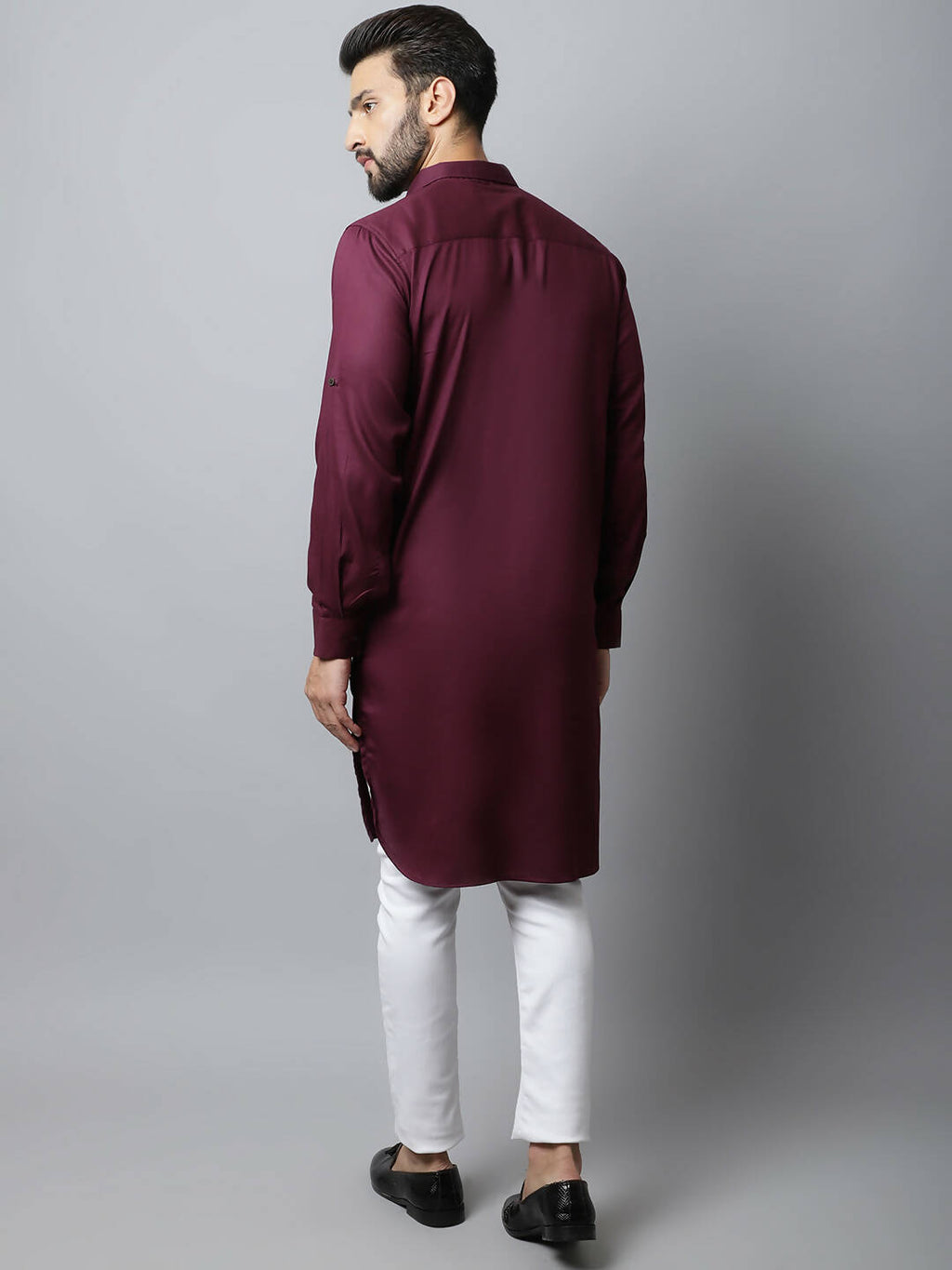 Even Apparels Maroon Color Pure Cotton Solid Men's Kurta With Shirt Collar (MMS755)
