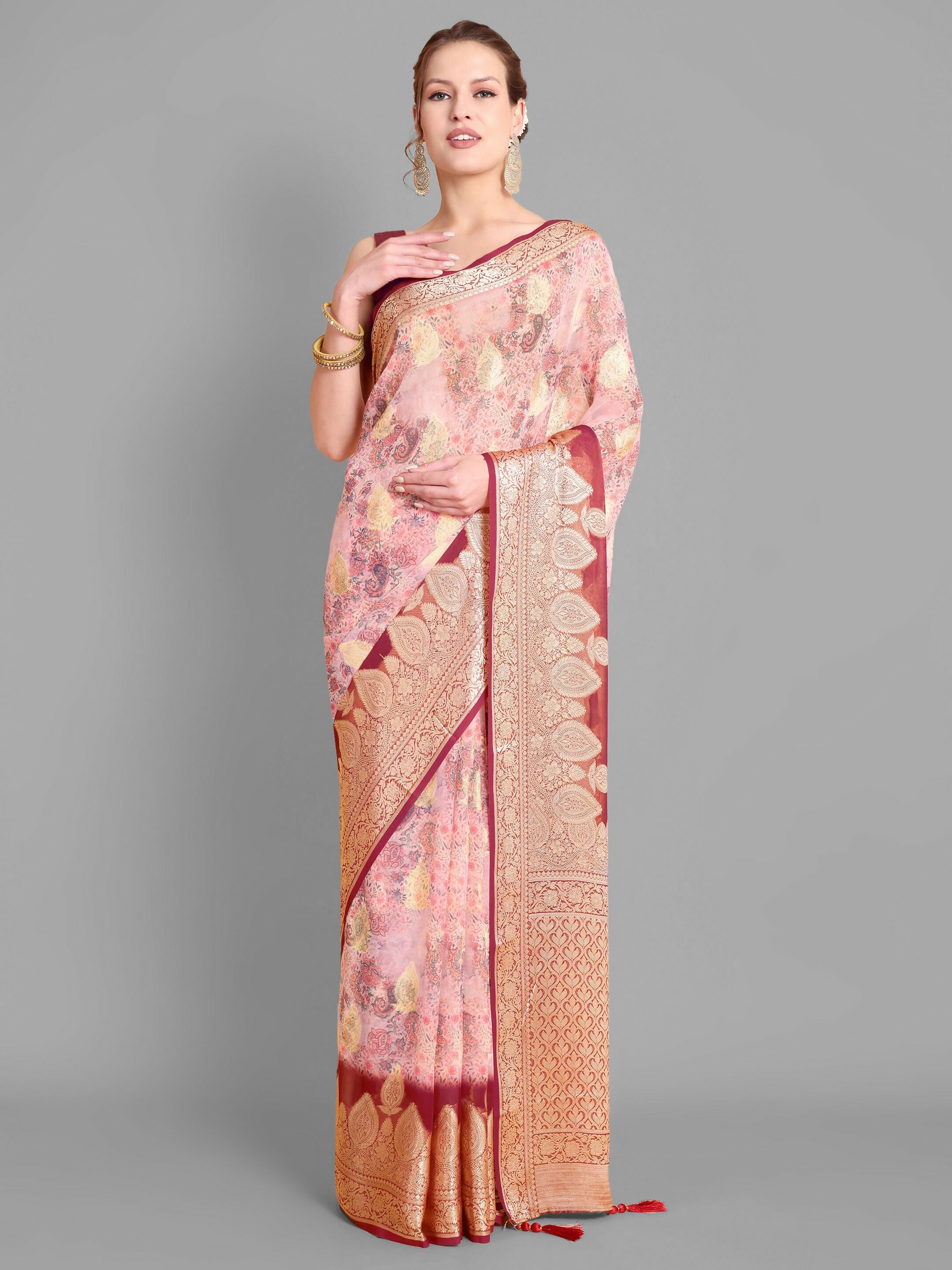 Vamsee Bindu Baby Pink Georgette Saree