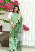 Beatitude Green Cotton Tanchori Handloom Saree