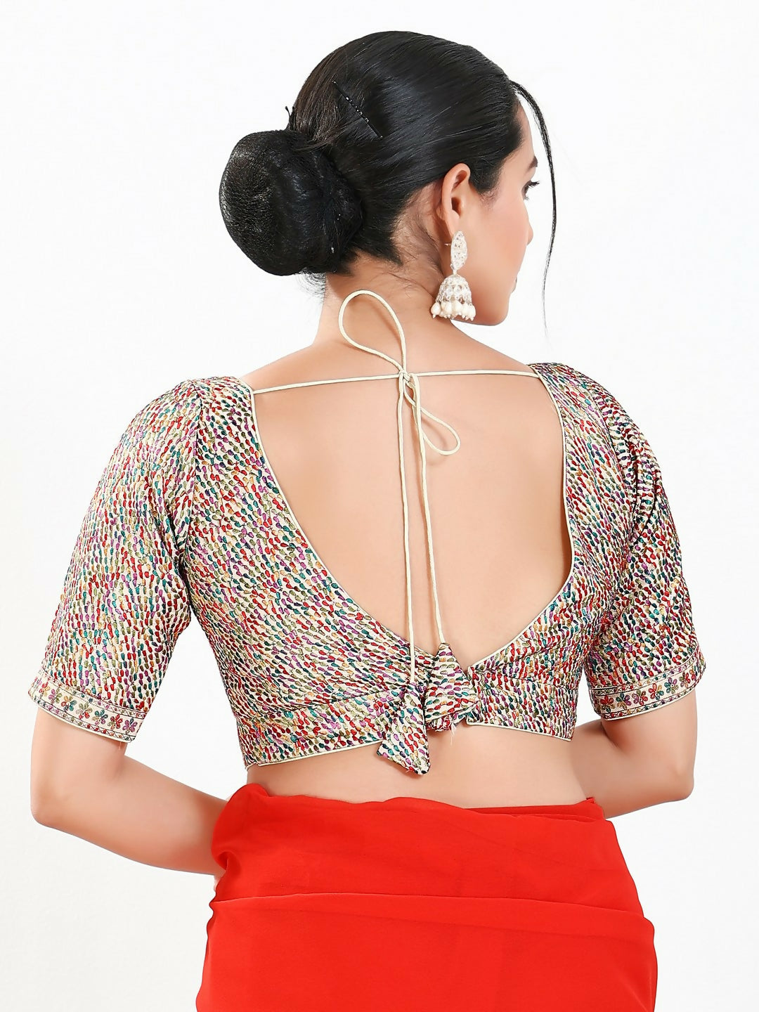 Joban Fashion Multi Mulberry Silk Padded Blouse With V Neck Elbow Sleeves